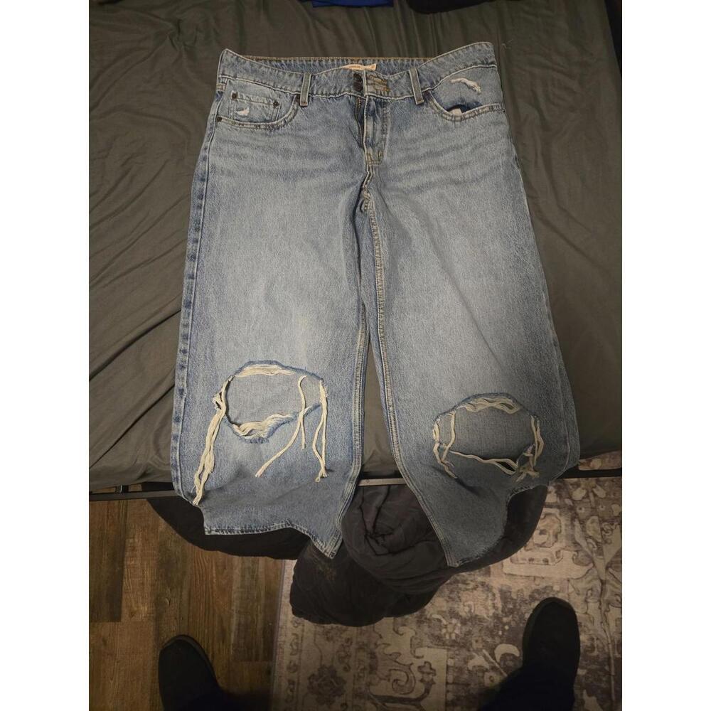 Levi's Superlow Distressed Wide Leg Jeans Light Wash Blue Size 32 - Picture 3 of 3